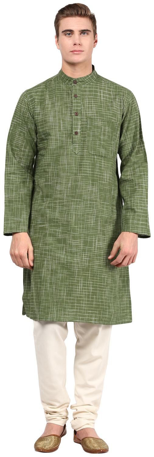 

Abhiyuthan Men Cotton Solid Olive Kurta