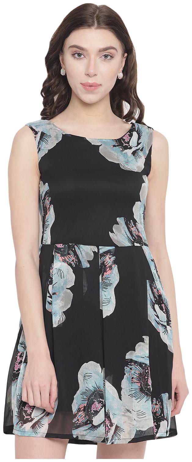 

Abiti Bella Black Floral Fit flare dress