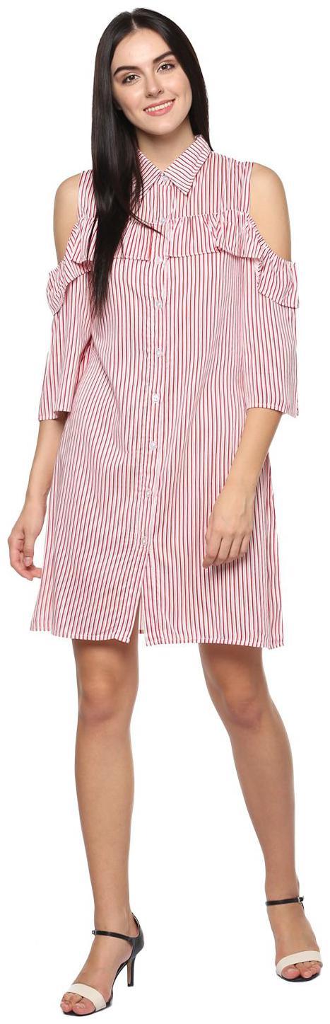 

Abiti Bella Women s Red Strip Cold shoulder Shirt Dress