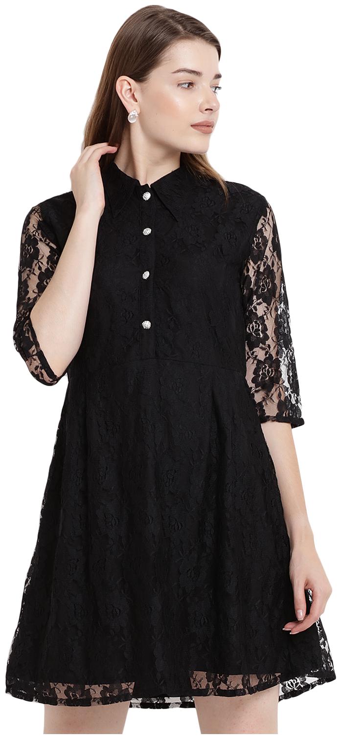 

Abiti Bella Black Floral Fit flare dress