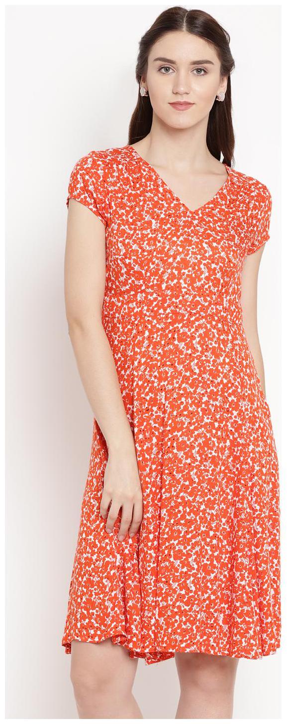 

Abiti Bella Orange Floral Fit flare dress