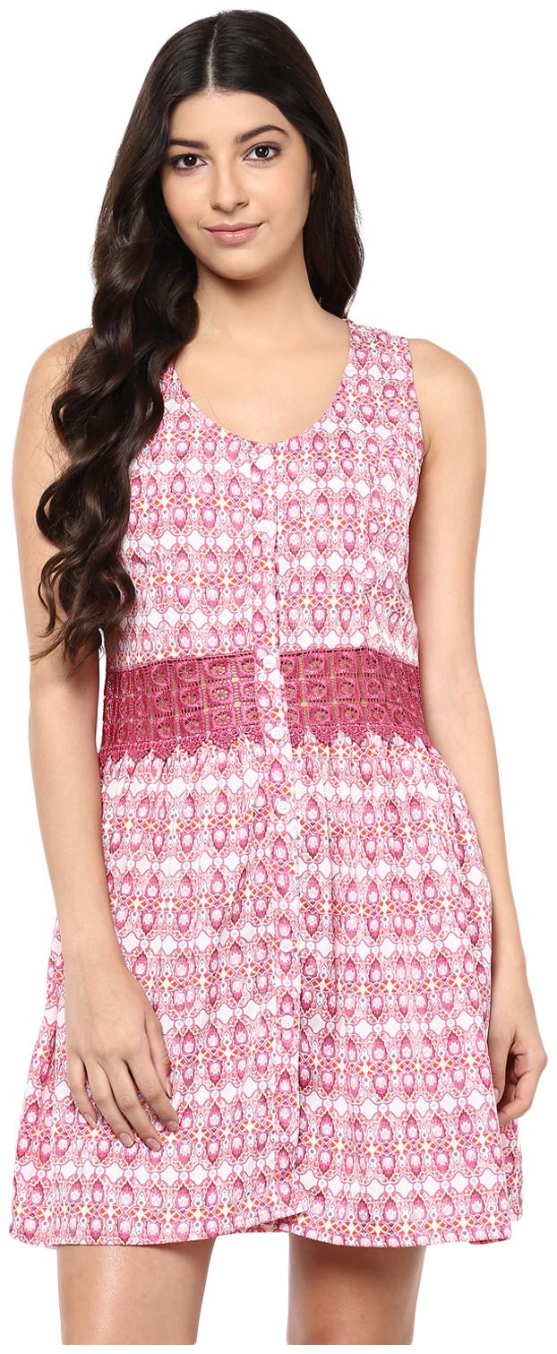 

Abiti Bella Women Crepe Embroidered A Line Dress Pink