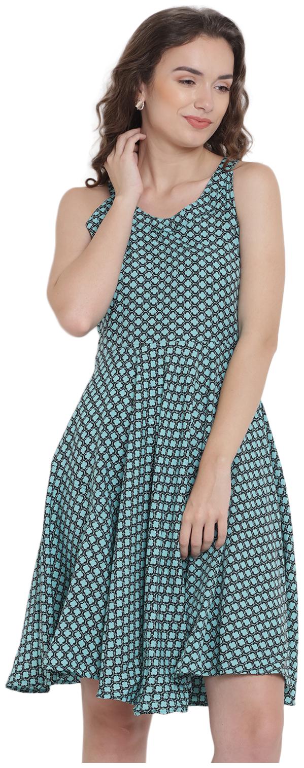 

Abiti Bella Green Black Printed Fit flare dress