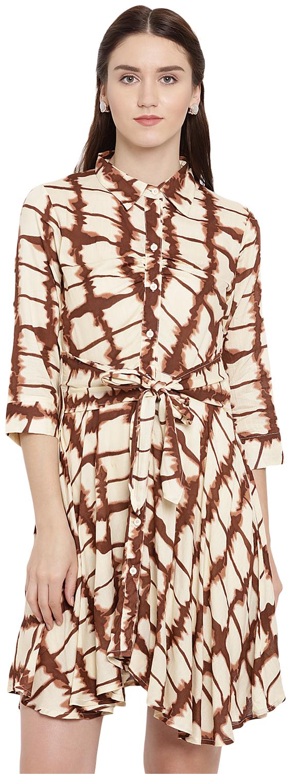 

Abiti Bella Brown Beige Checked Fit flare dress