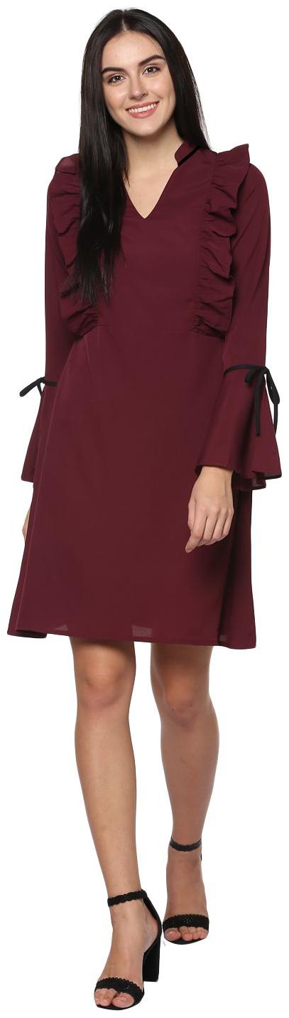

Abiti Bella Maroon Solid Fit flare dress