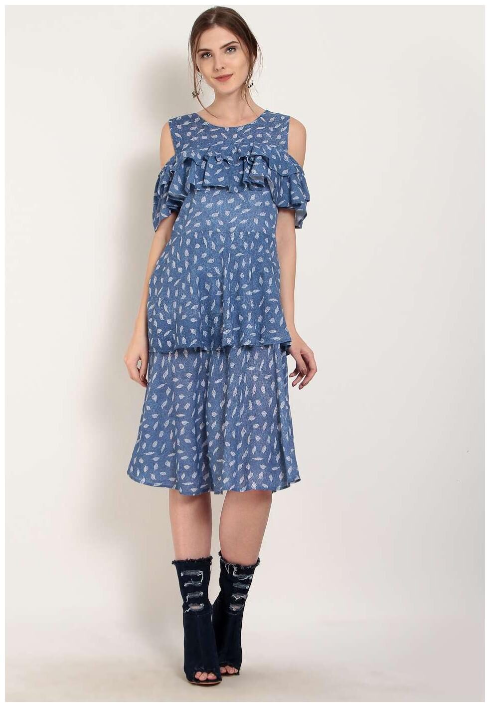 

Abiti Bella Blue Printed Flared dress Blouson dress