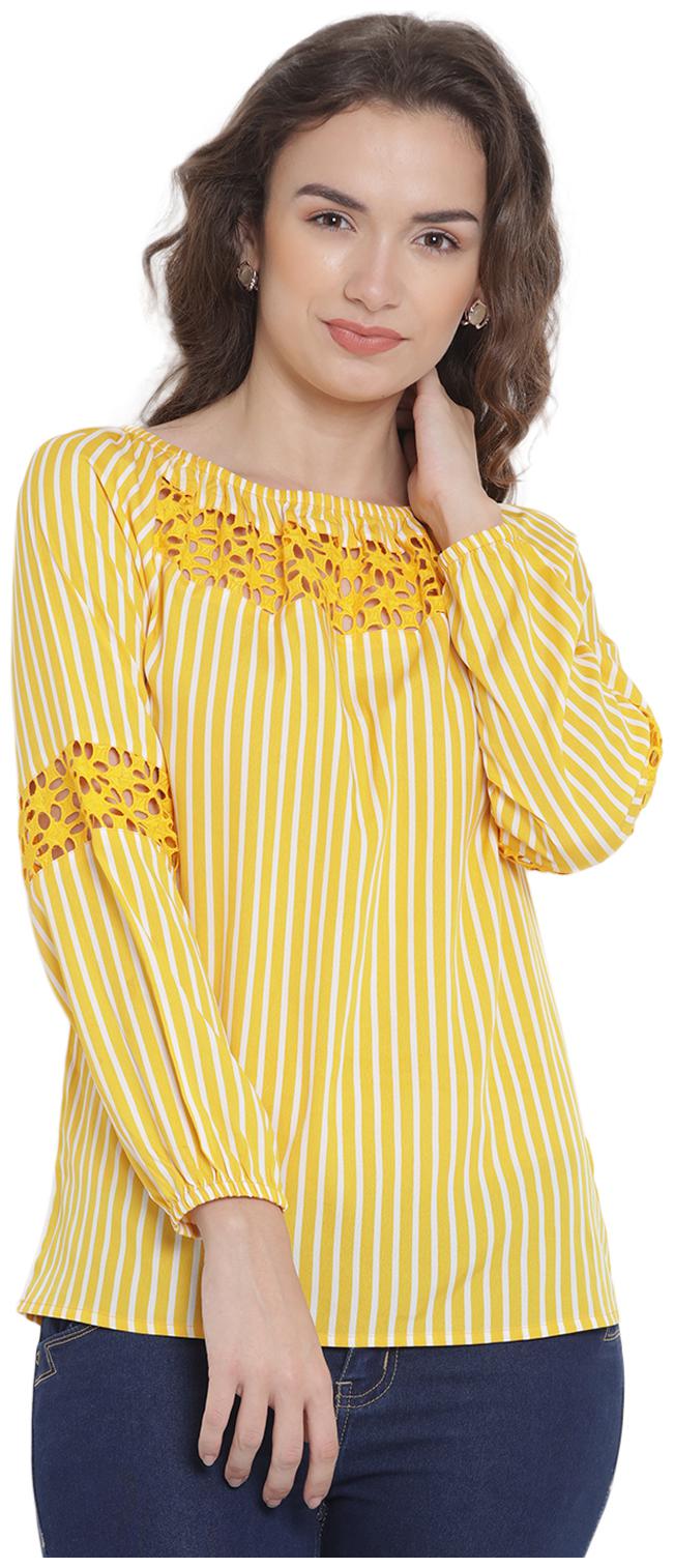 

Abiti Bella Women Crepe Stripes Regular Top Yellow