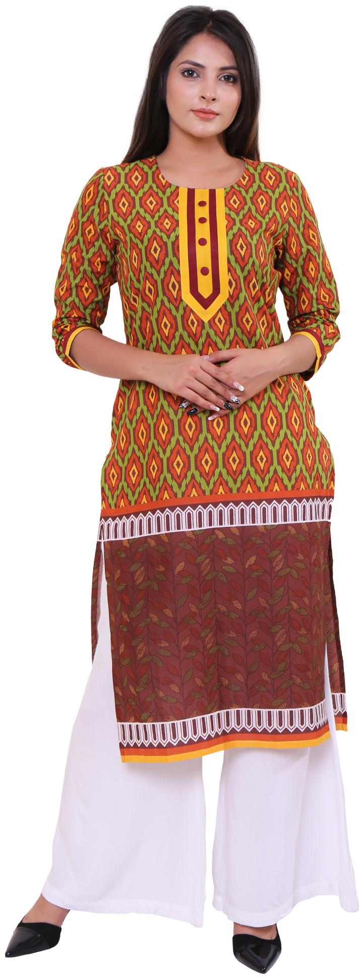 

MAAYRA111 Women Brown Printed Straight Kurti