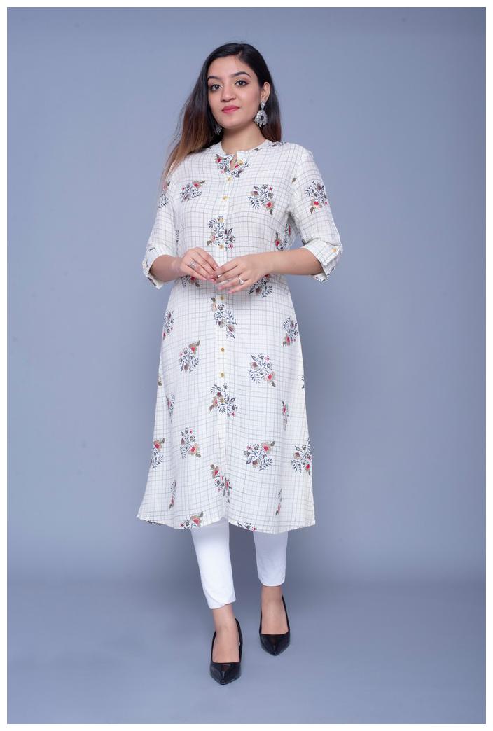 

Addiction Viscose Rayon Checkered Cream Color Kurta For Women