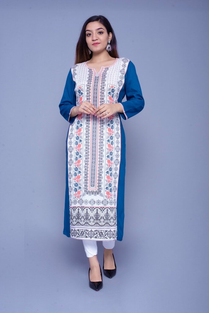

Addiction Women Blue Floral Straight Kurta