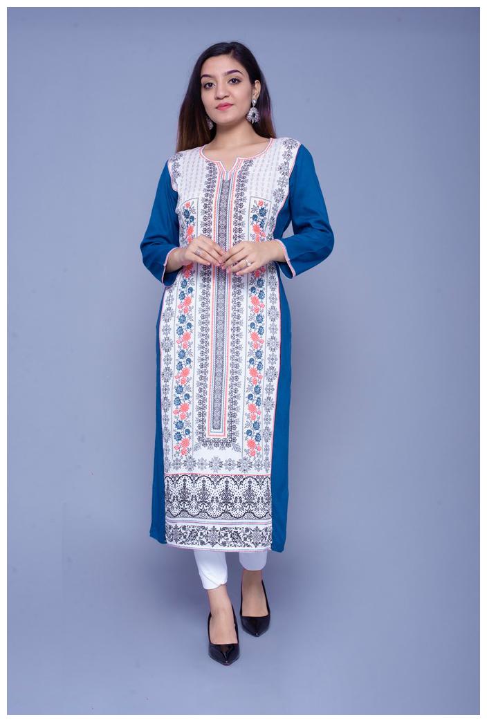 

Addiction Women Blue Floral Straight Kurta