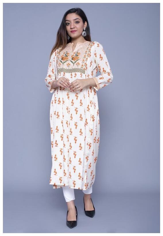 

Addiction Women Beige Floral Fit and Flare Kurti