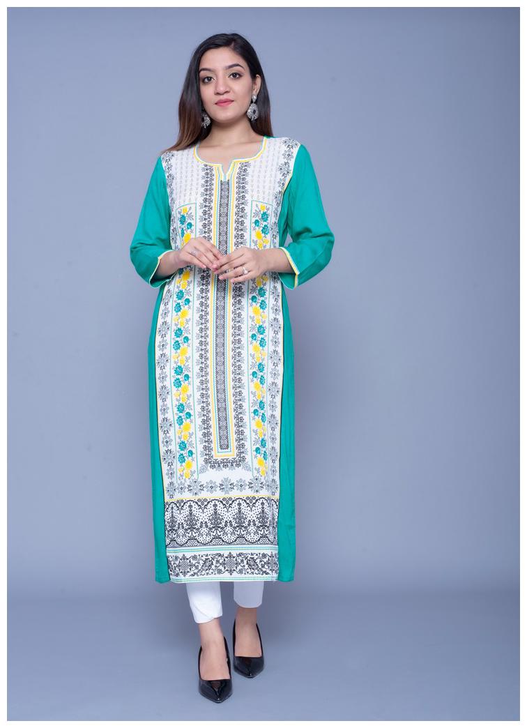 

Addiction Women Green Floral Straight Kurta