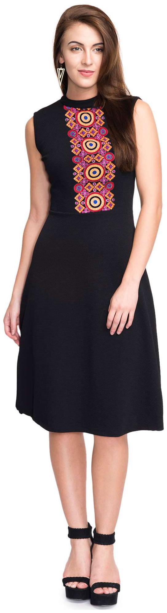 

Addyvero Black Embroidered A-line dress