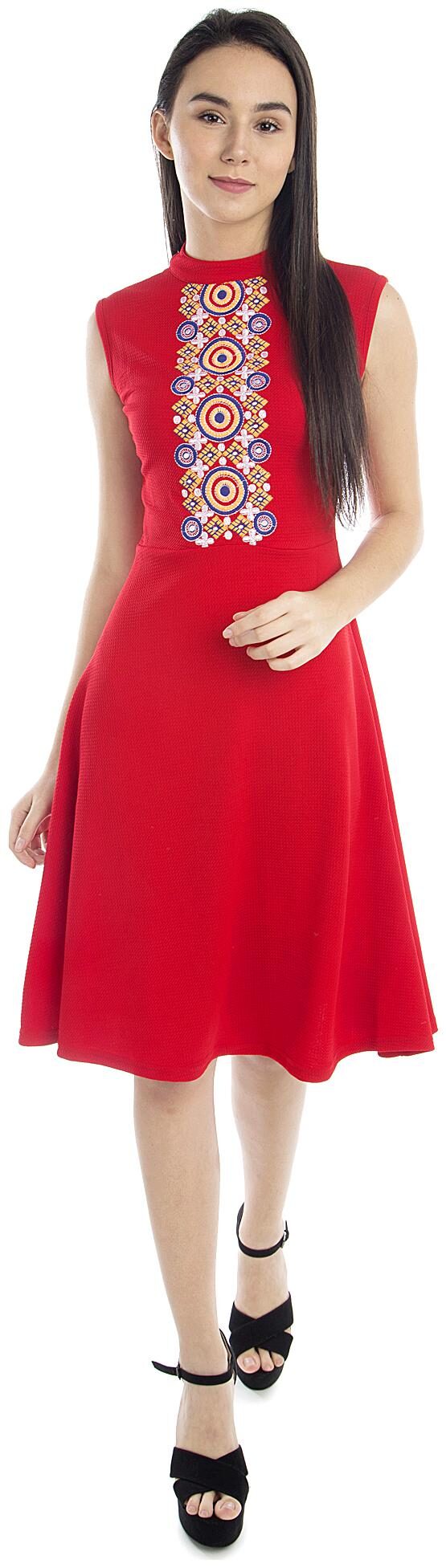 

Addyvero Red Embroidered A-line dress