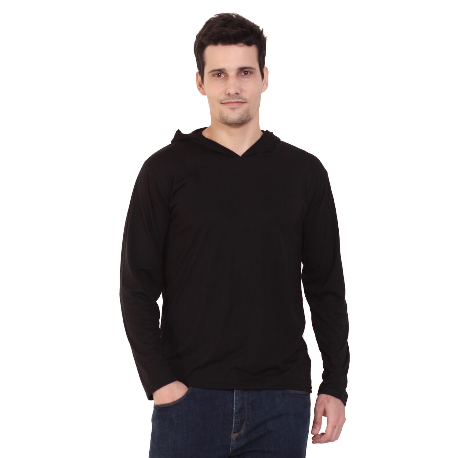 

ADEERA Men Black Regular fit Cotton Hood T-Shirt - Pack Of 1