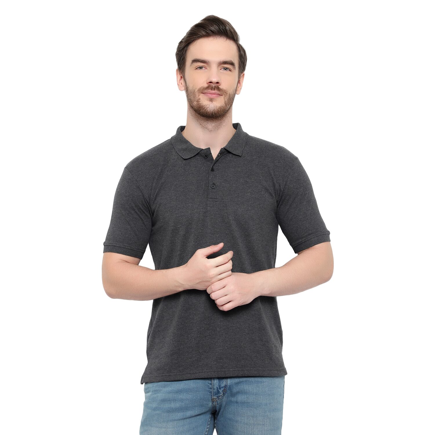

ADEERA Men Grey Regular fit Cotton Polo collar T-Shirt - Pack Of 1