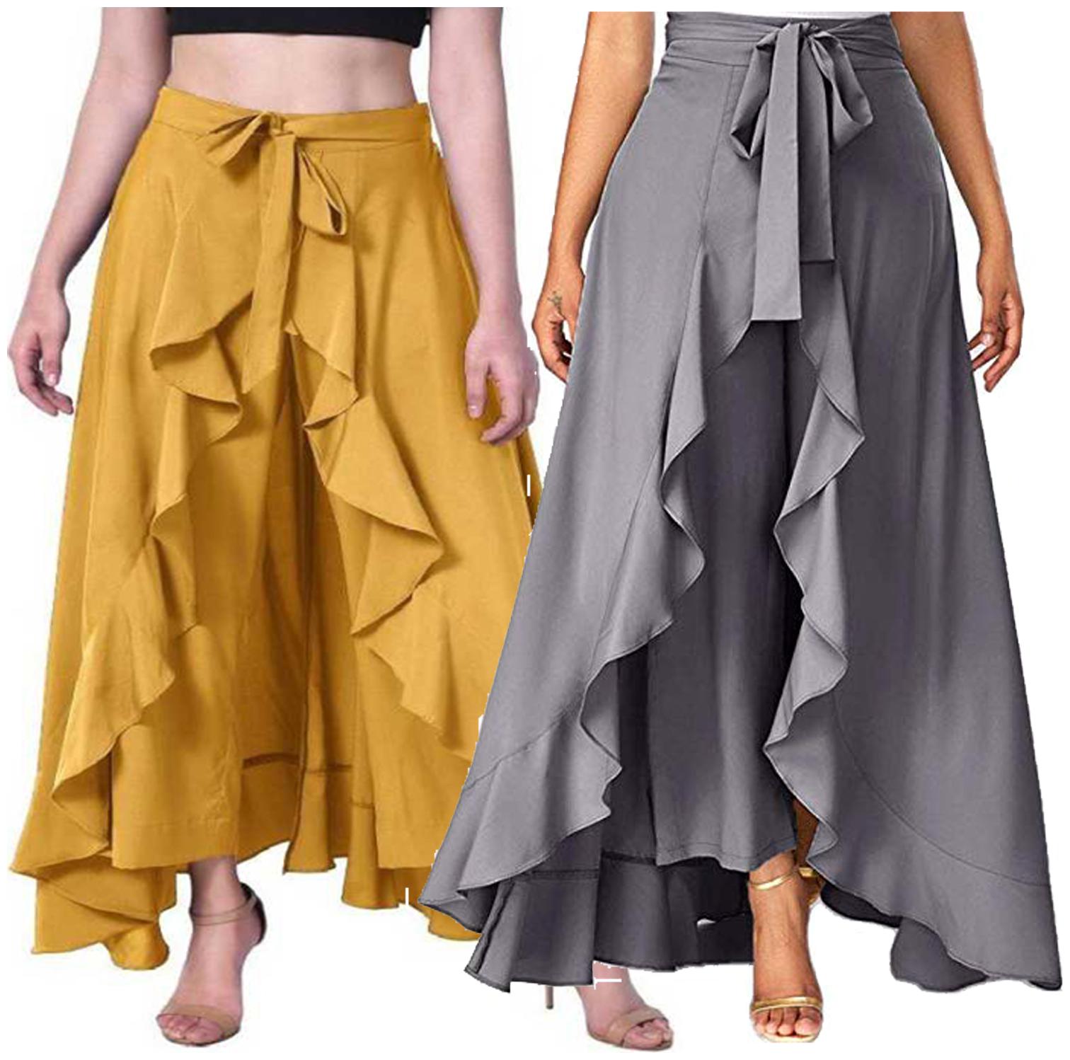 

Adicap Women Regular Fit Palazzo- Pack of 2 (Mustard Grey)