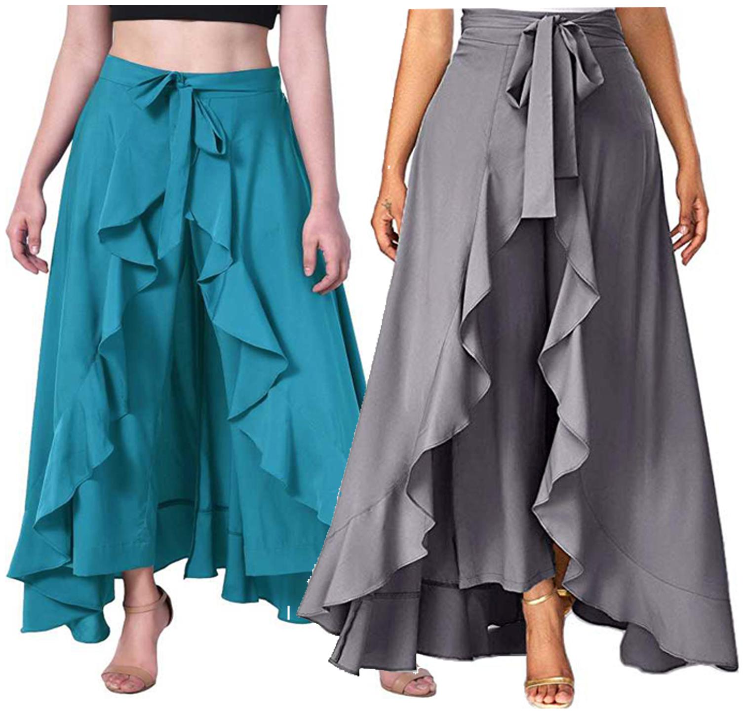 

Adicap Turquoise Grey Solid Wide Leg Palazzo