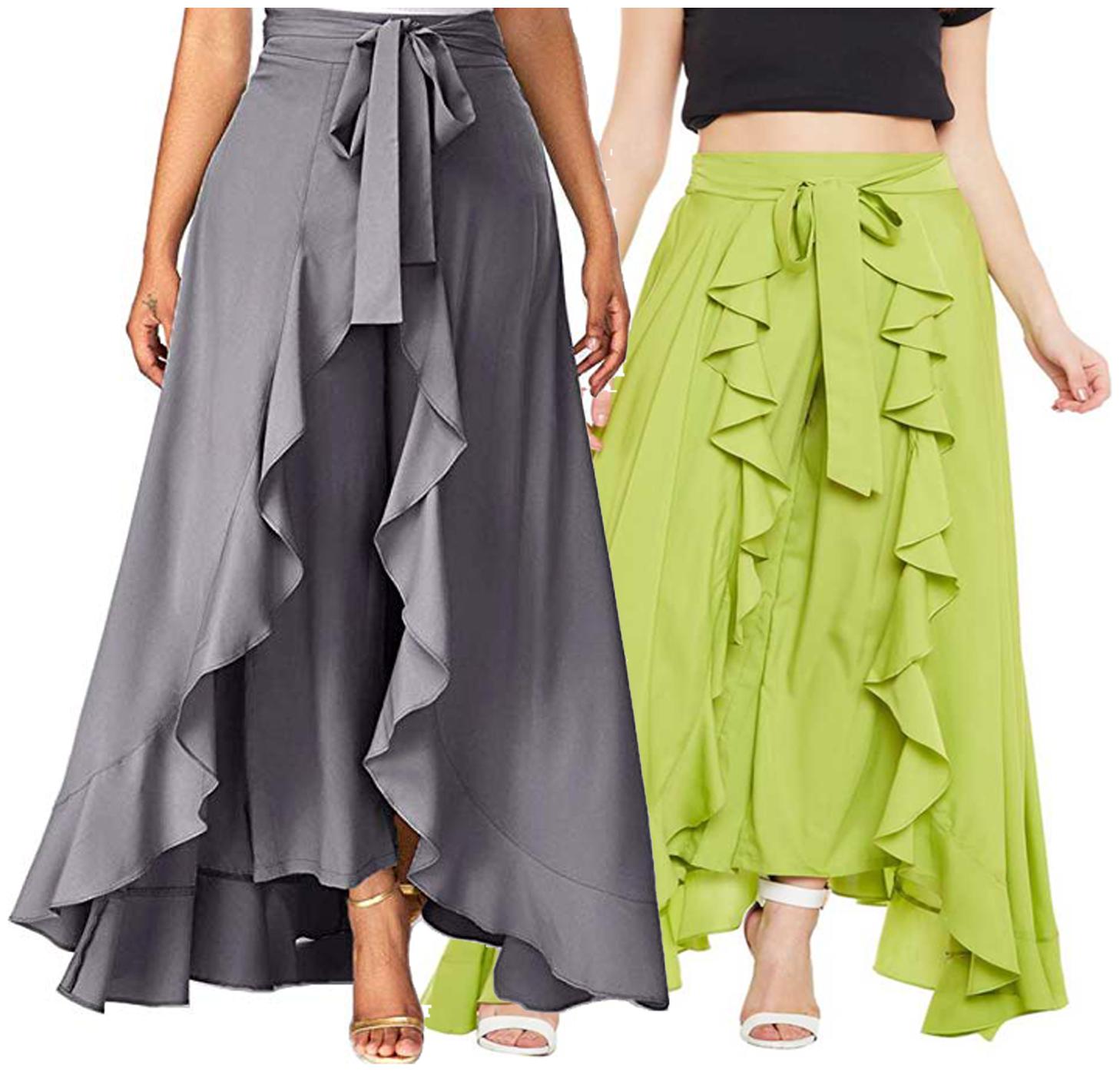 

Adicap Green Grey Solid Wide Leg Palazzo