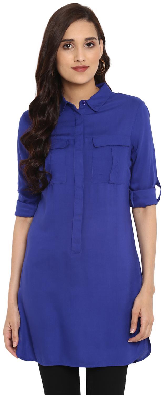

Aditi Wasan Women Solid Regular tunic - Blue