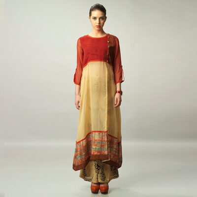 

Admyrin Beige And Red Chiffon Tunic With Pant
