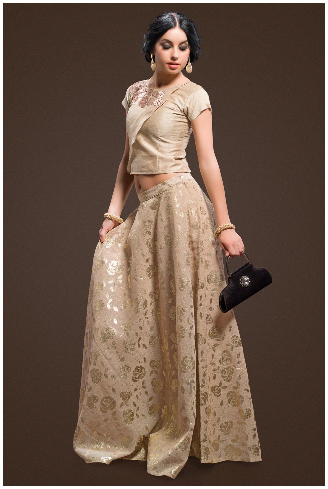 

Admyrin Beige Banglori Silk Kurta With Banglori Silk Foil Work Lehenga