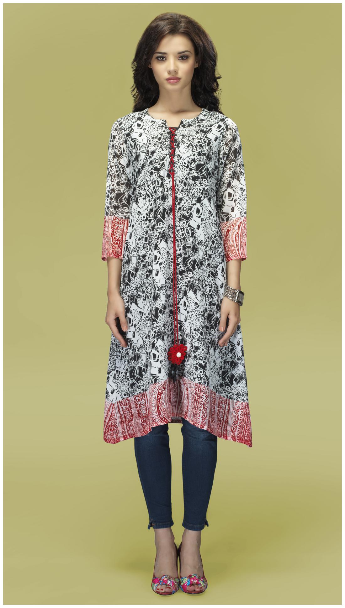 

Admyrin Black And White Georgette Kurti