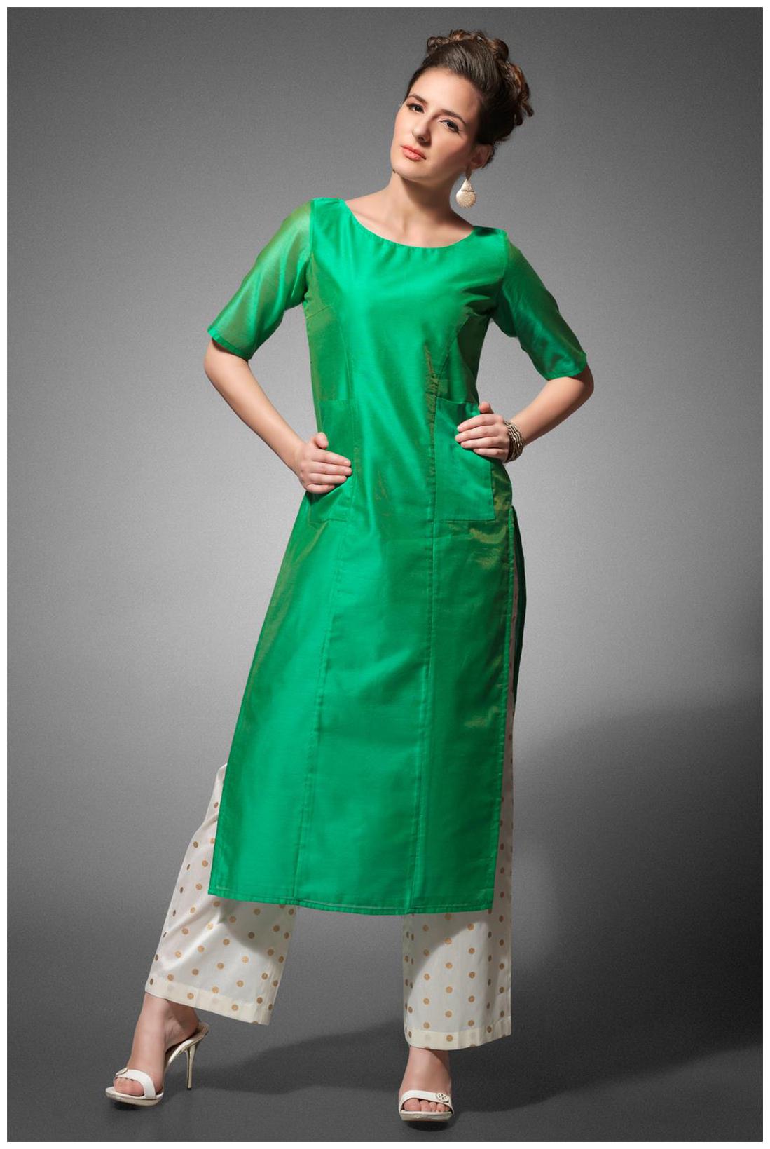 

Admyrin Green Cotton Silk Kurta With Pant