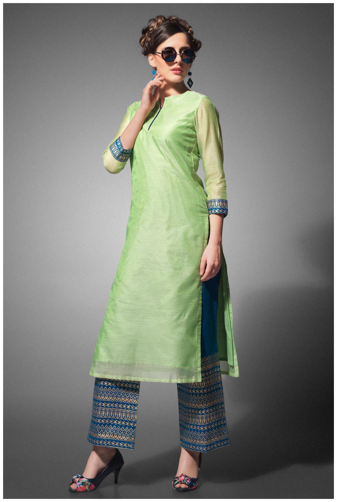 

Admyrin Light Green Cotton Silk Kurta With Pant
