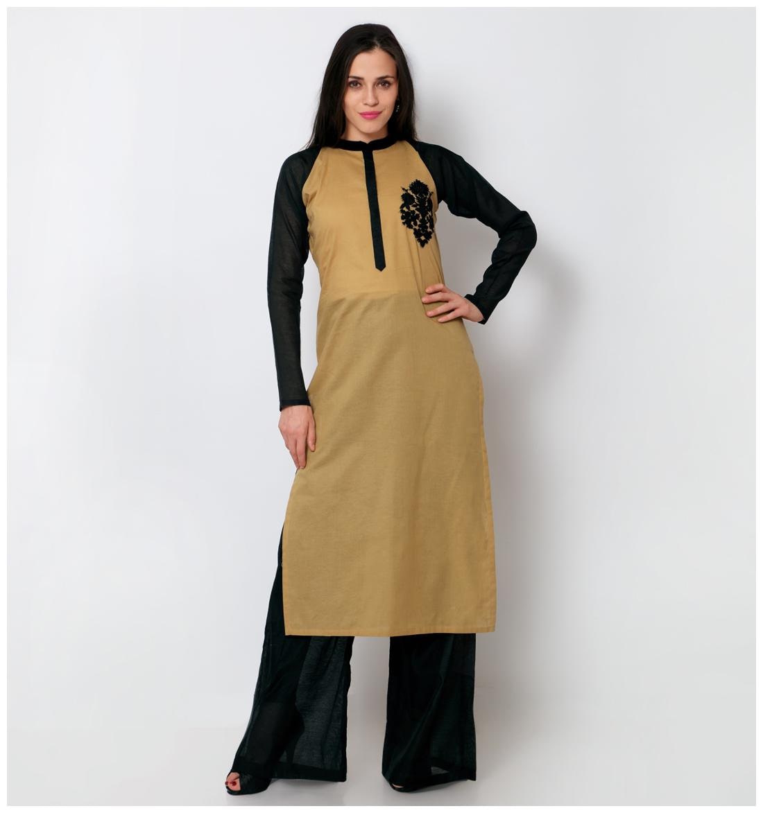 

Admyrin Light Brown Cotton Embroidered Kurti
