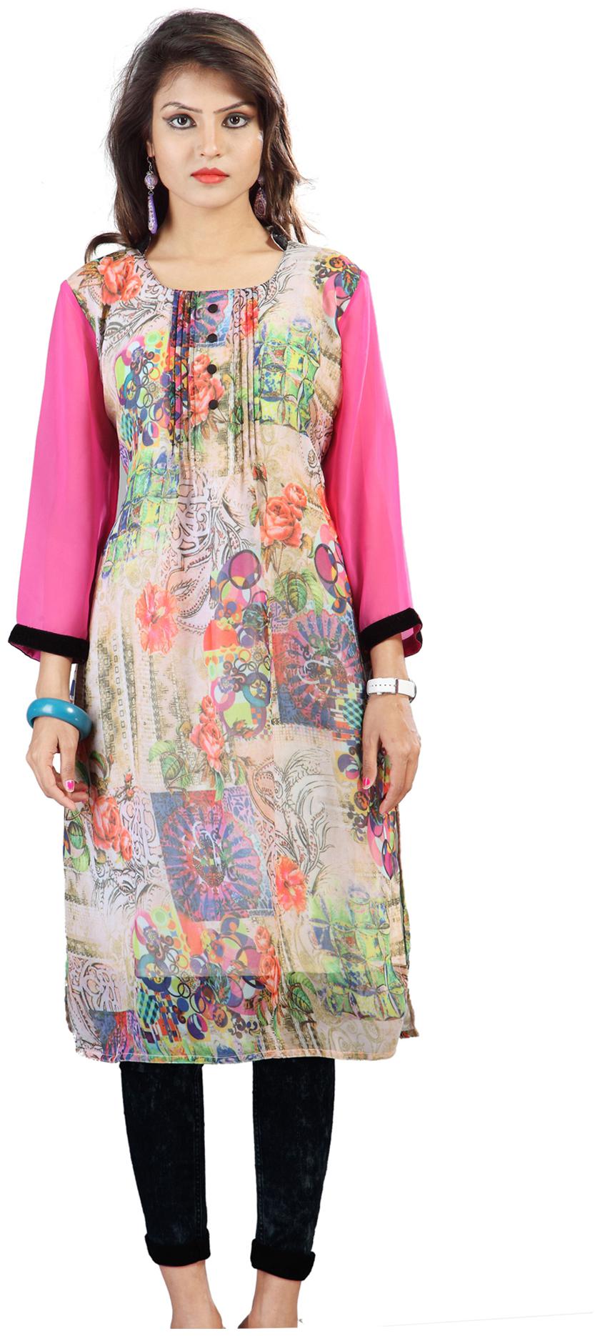 

Admyrin Pink And Cream Georgette Kurti (Size-XL)