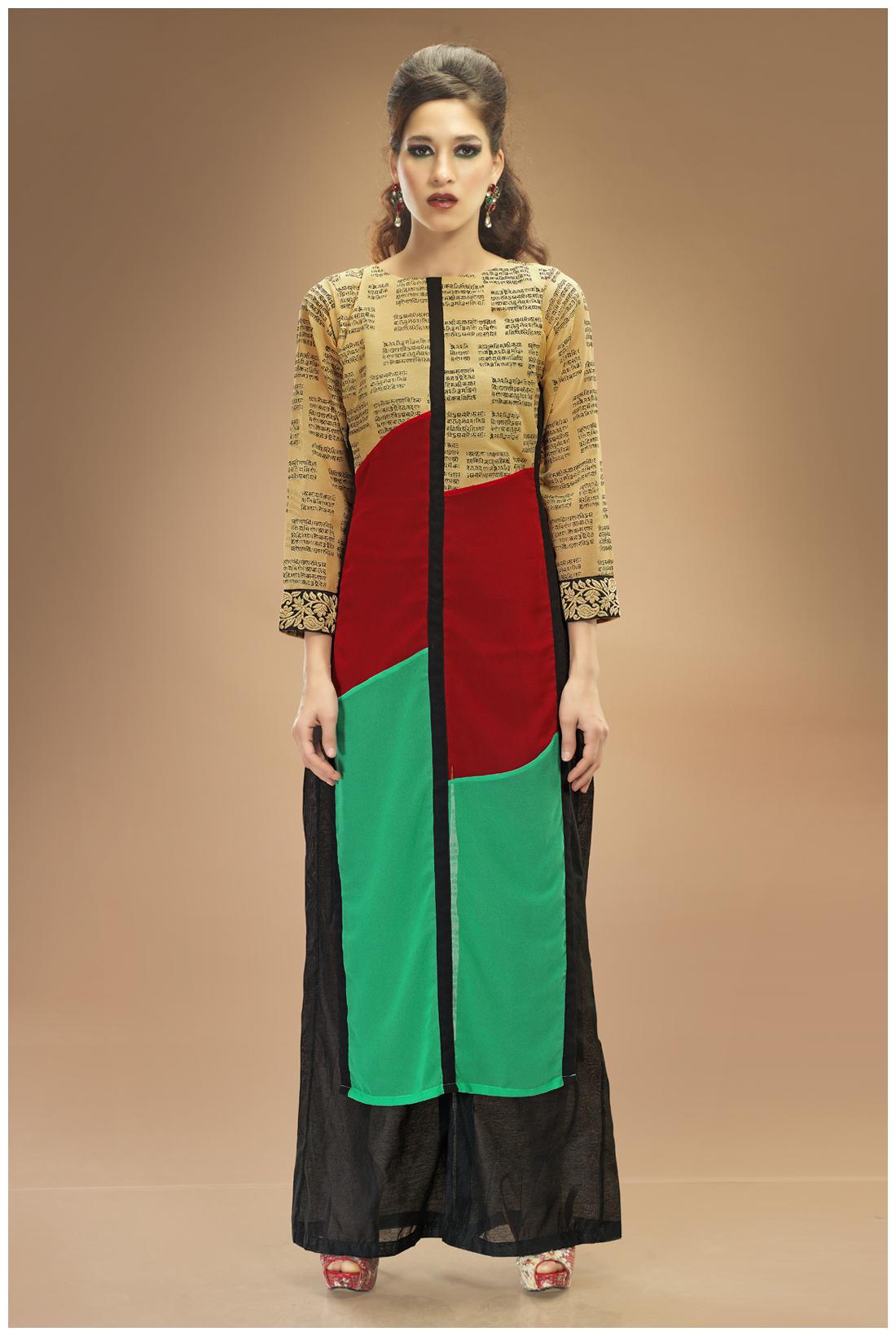 

Admyrin Red And Green Georgette Kurti