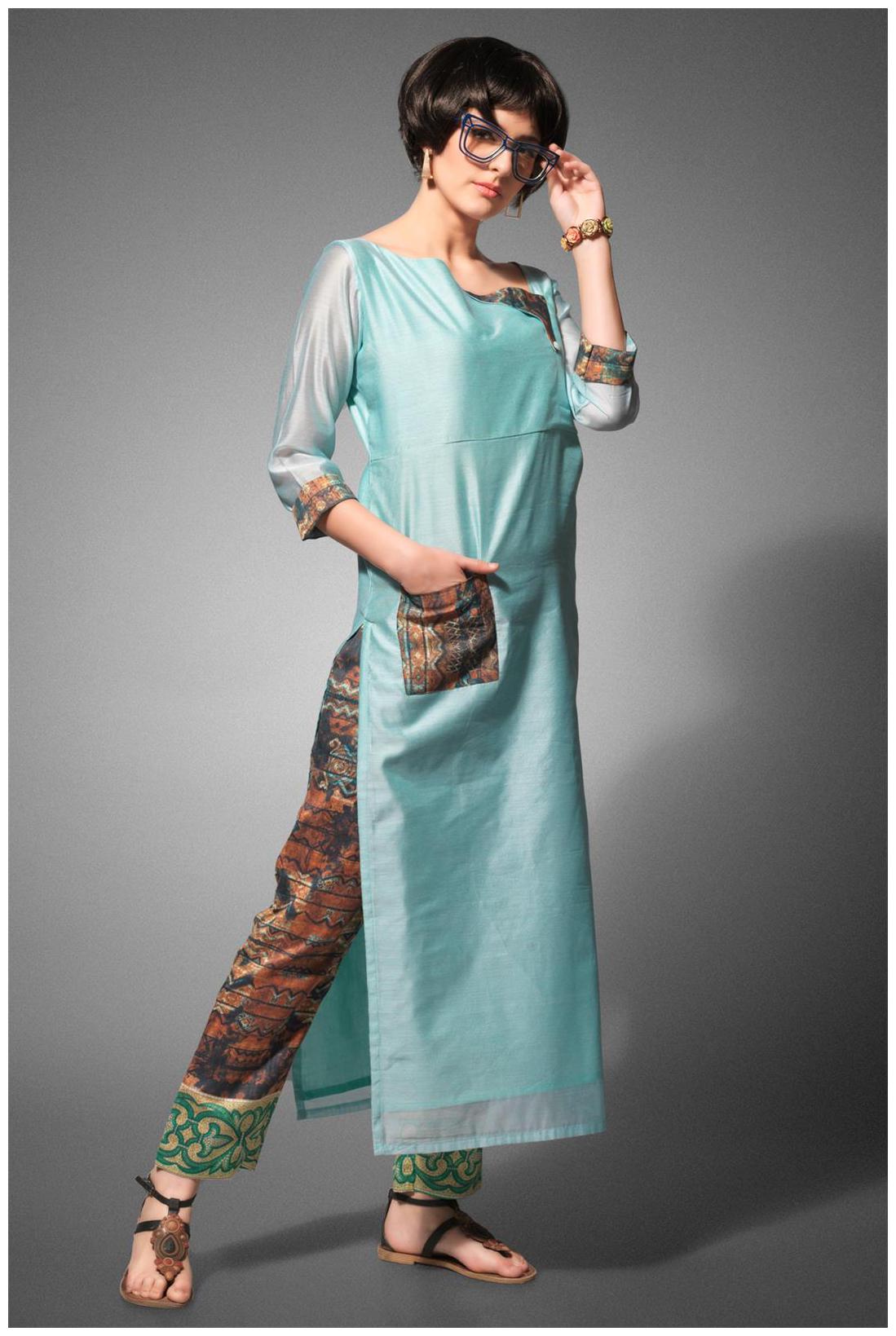 

Admyrin Sky Blue Cotton Silk Kurta With Pant
