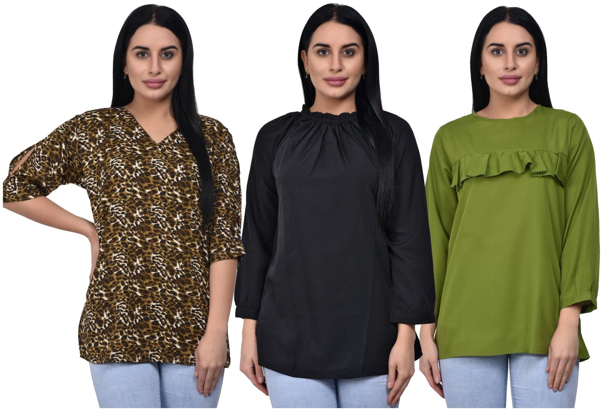 

ADORSY Crepe Multi Solid A Line Top For Women