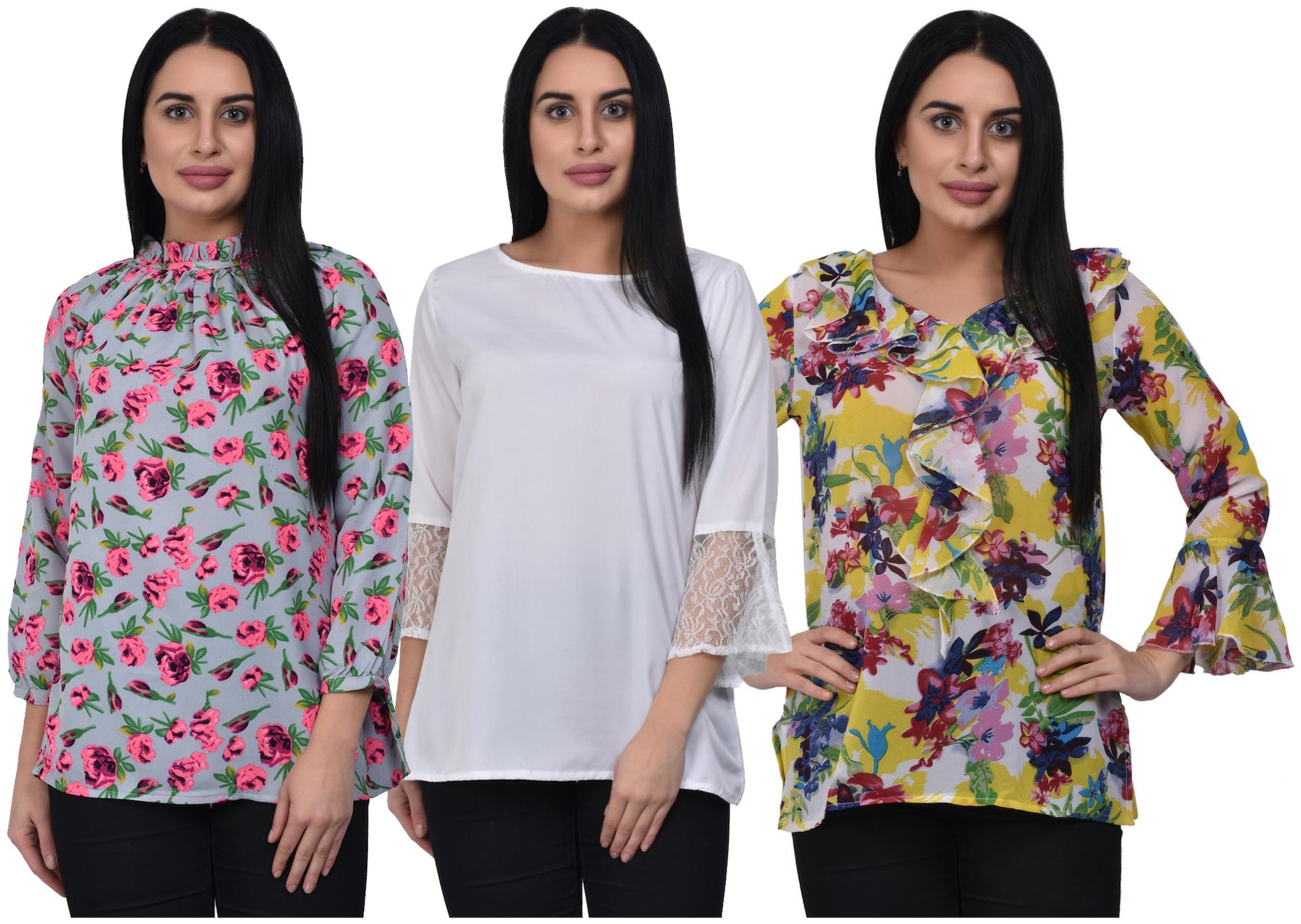 

ADORSY Crepe Multi Floral A Line Top For Women