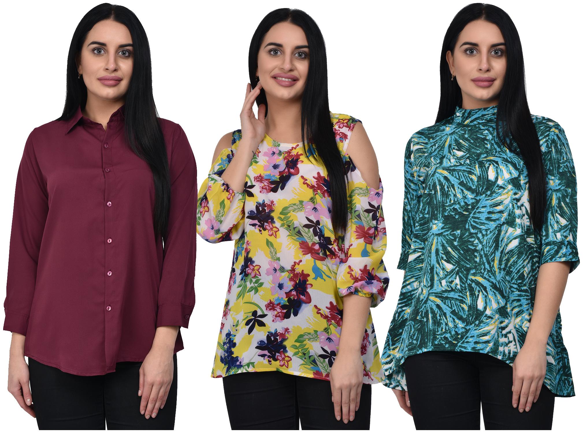 

ADORSY Crepe Multi Floral A Line Top For Women