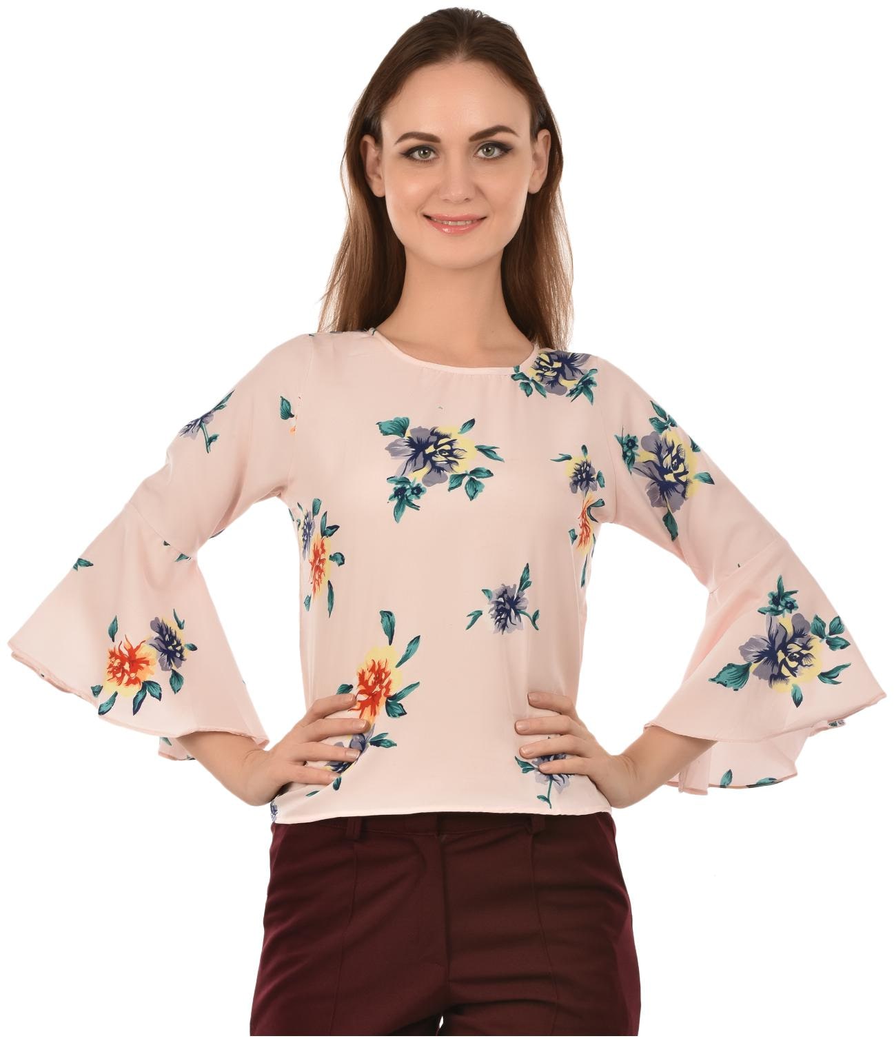 

ADORSY Crepe Beige Floral A Line Top For Women