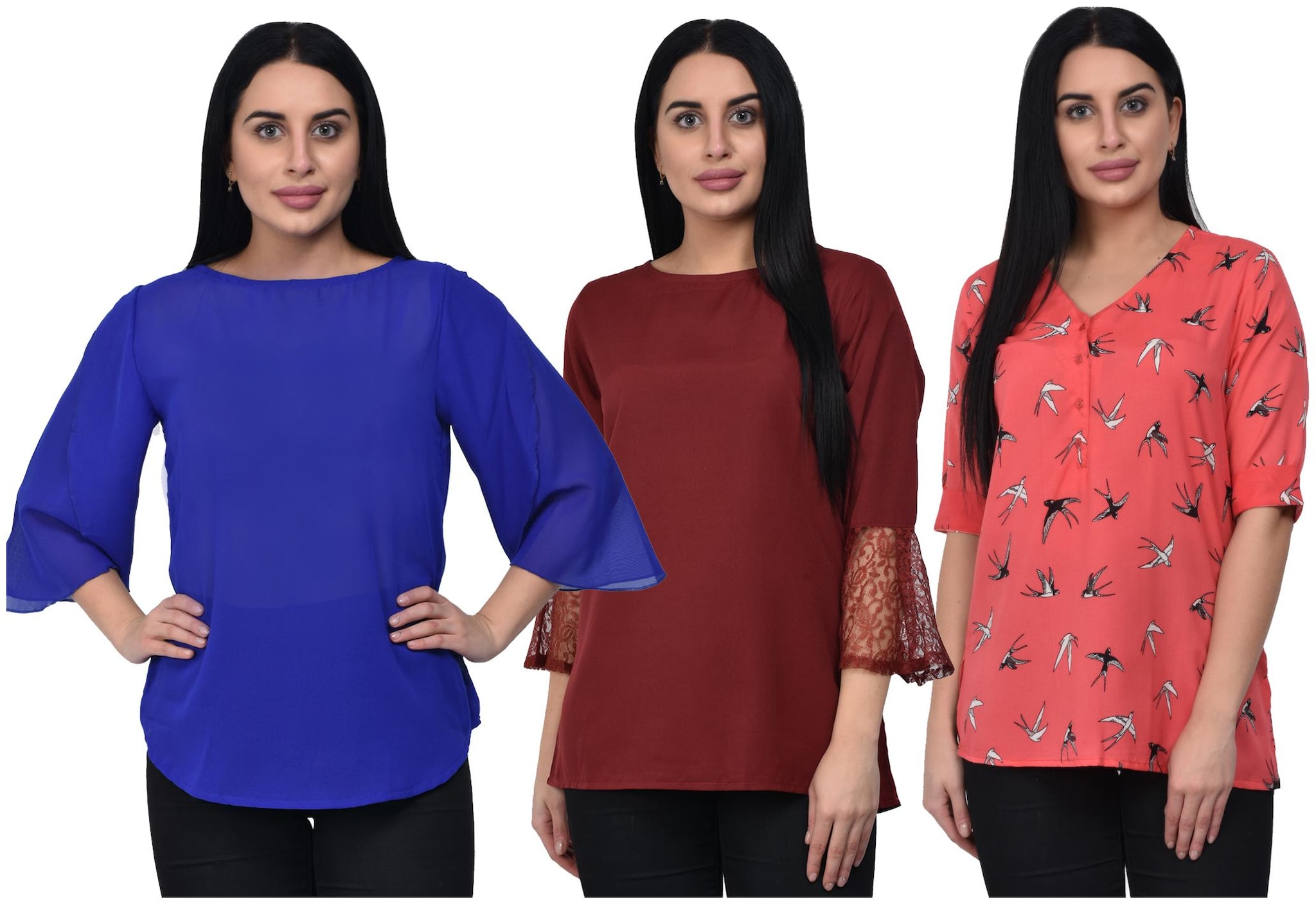 

ADORSY Crepe Multi Solid A Line Top For Women