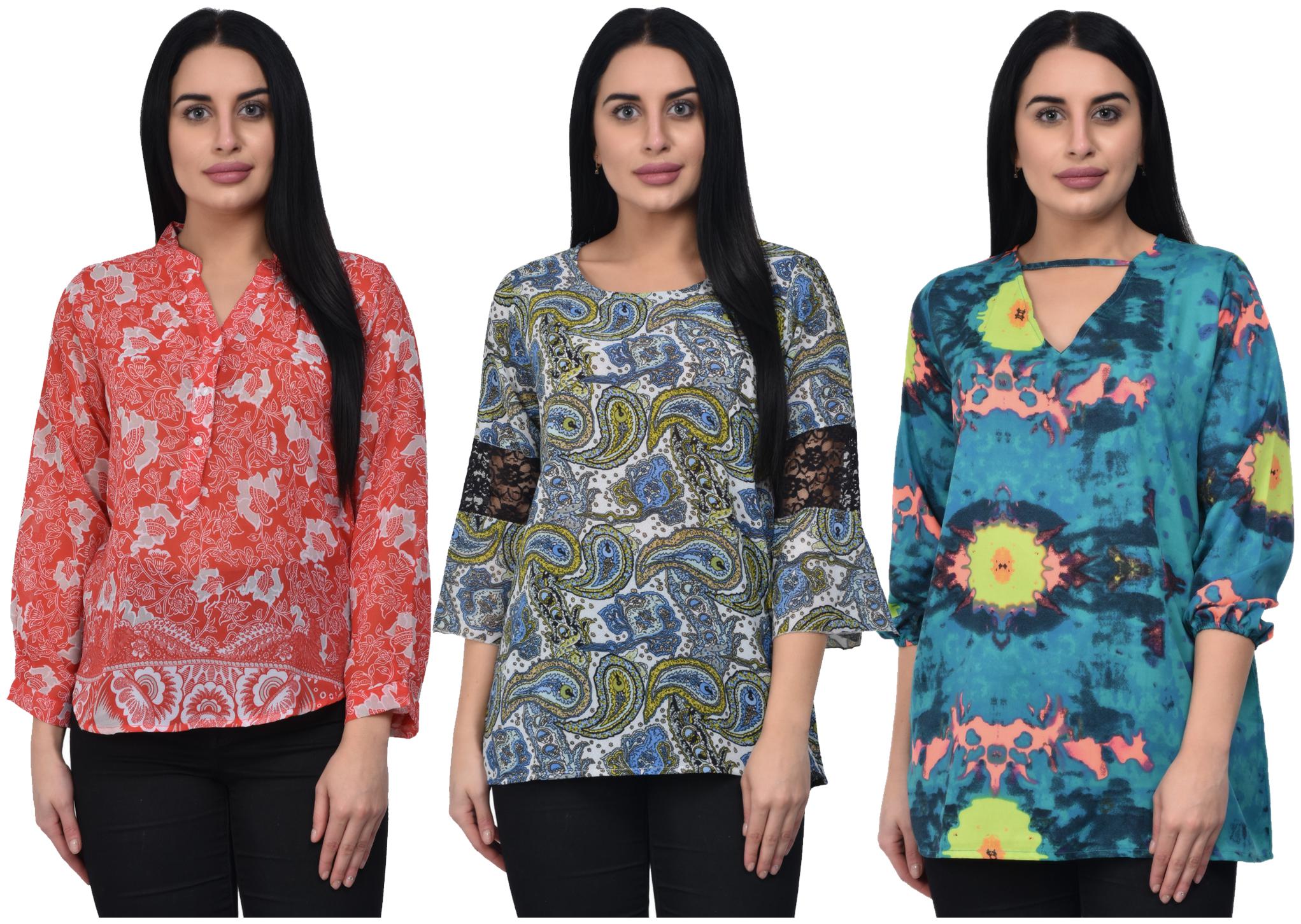 

ADORSY Crepe Multi Printed A Line Top For Women