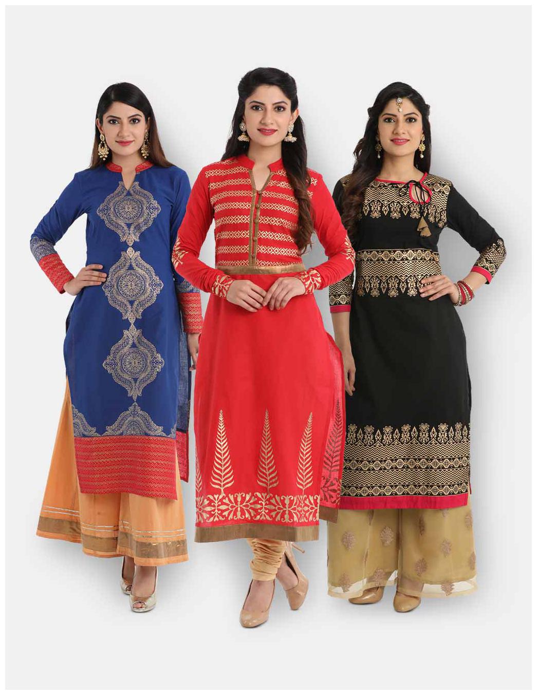 

Adorsy Womens Embroidered Cotton Straight Kurti (Multi)