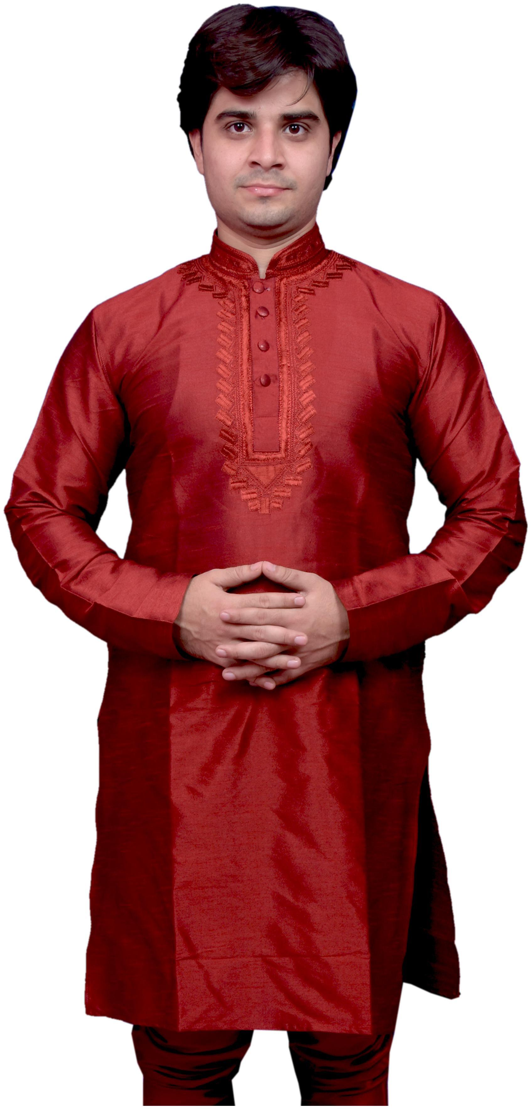 

Adr Chikan (Diwali Special) Maroon Dupion Slik Hand Loop Mens Kurta Pyjama Set