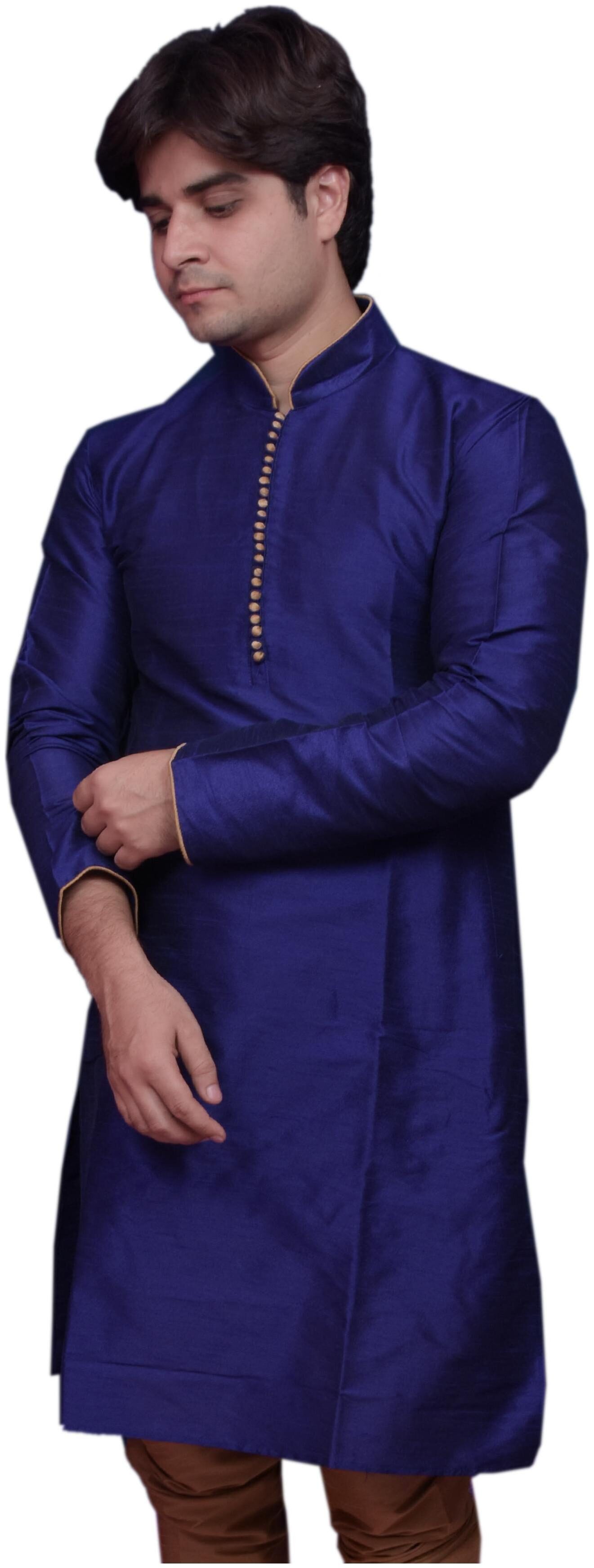 

Adr Chikan (Diwali Special) Royal Blue Dupion Slik Hand Loop Mens Kurta Pyjama Set