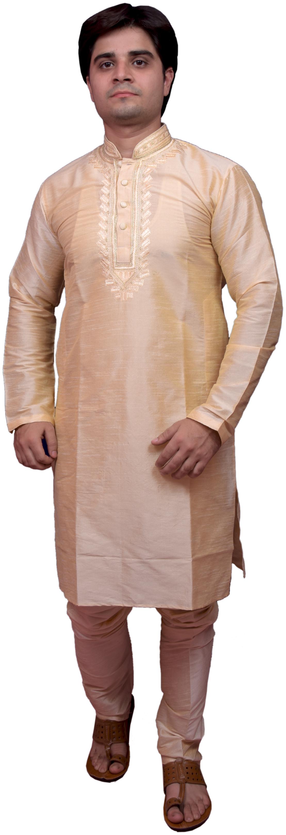

Adr Chikan Gold Banarasi Dupion Slik Hand Loop Mens Kurta Pyjama Set