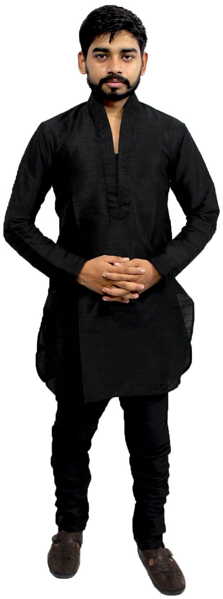 

ADR Chikan Silk Black Kurta Pyjama Set For Mens