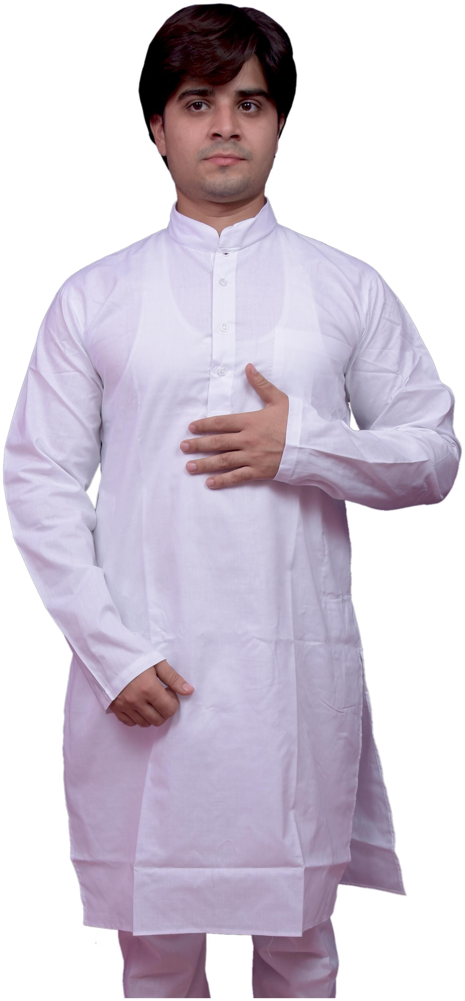 

Adr Chikan White Pure Cotton Hand Loop Mens Kurta Pyjama Set