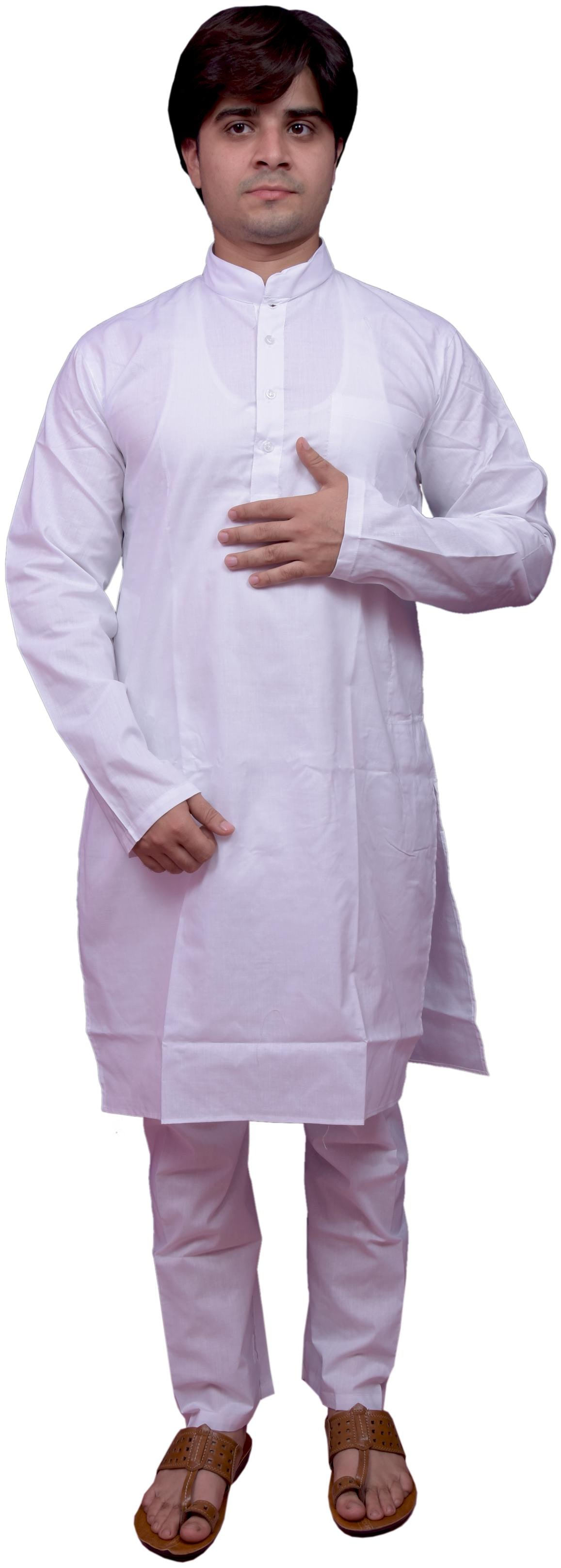 

Adr Chikan White Pure Cotton Hand Loop Mens Kurta Pyjama Set