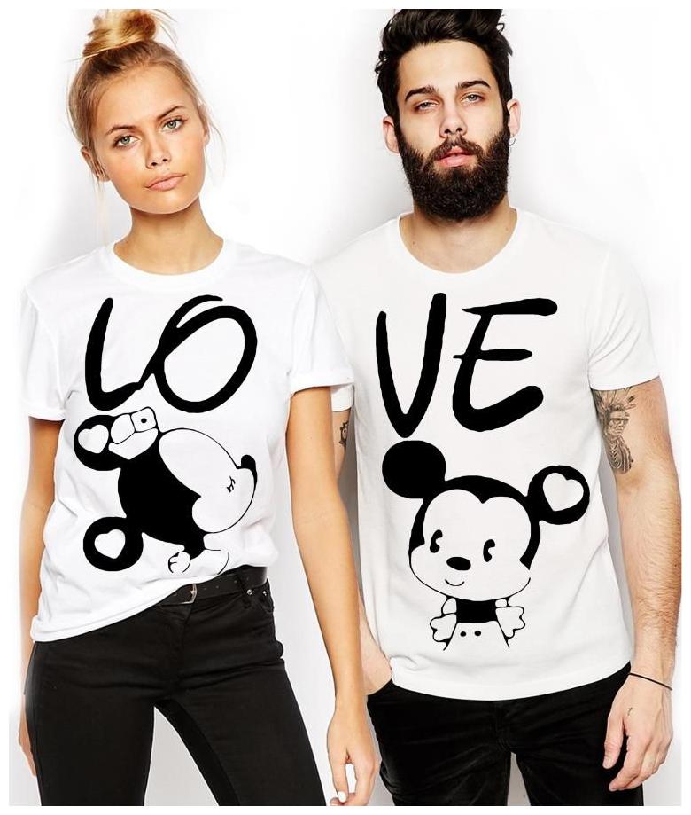 

ADYK Cotton Half Sleeves Printed White Color Couple T-Shirt