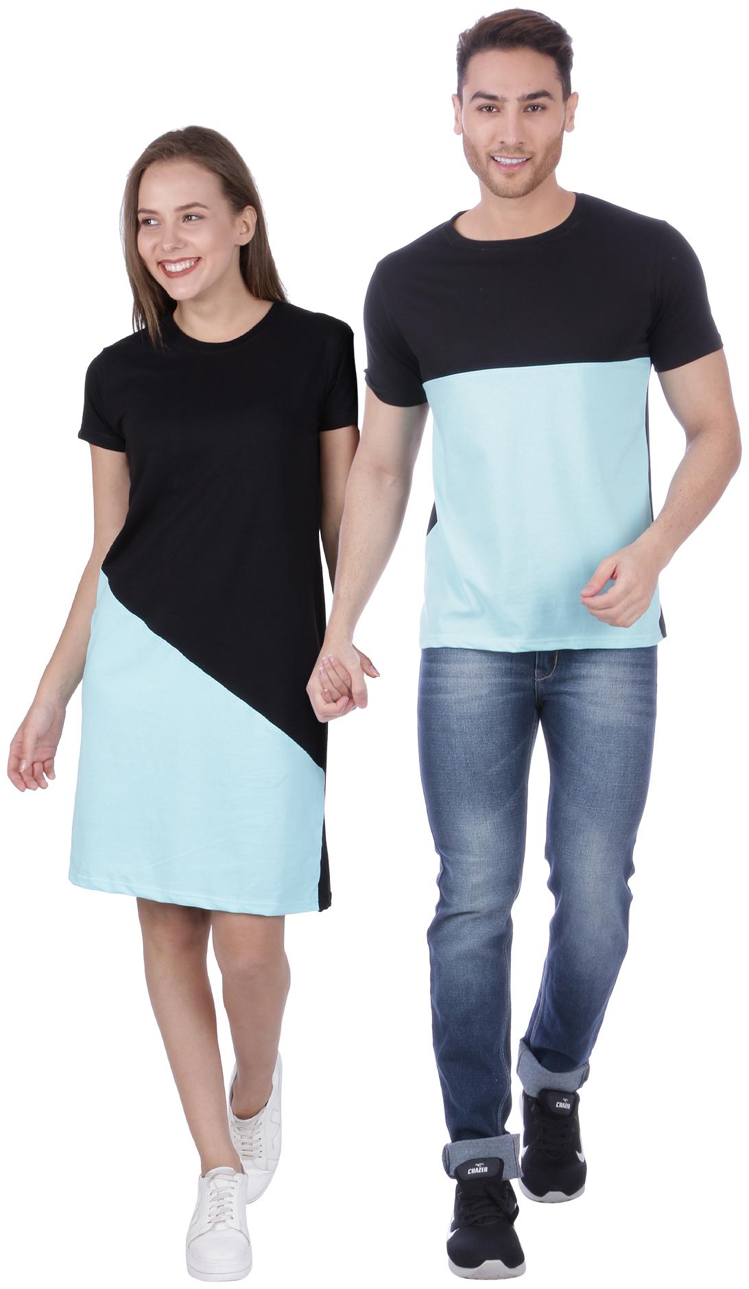 

ADYK Blue Black Colorblocked T shirt dress