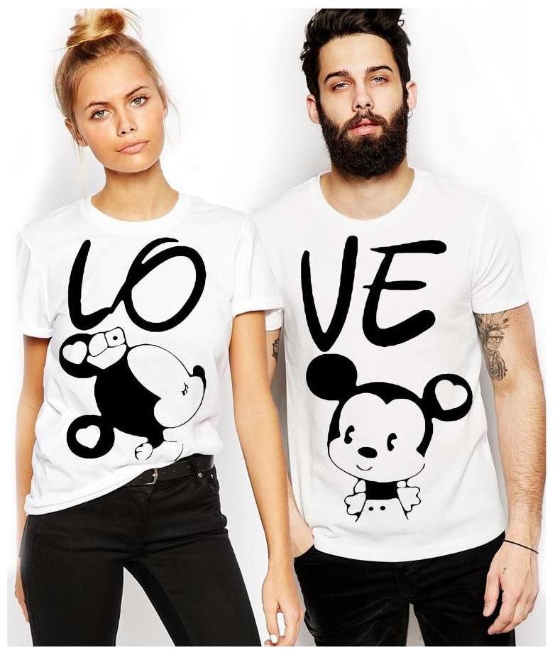 

ADYK Cotton Half Sleeves Printed White Color Couple T-Shirt
